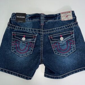 True Religion Dark Wash Denim Kids Shorts Contrast Stitching Sz 10 girls NWT